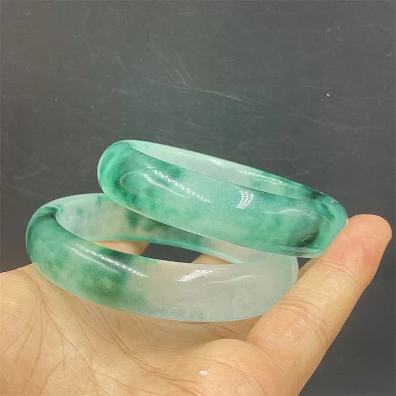 Bracelet Floating Flower in Jadeite Semi Ice Yang Green Style Old Bracelet Ping A Gift Of High-end Decorative Jewelry