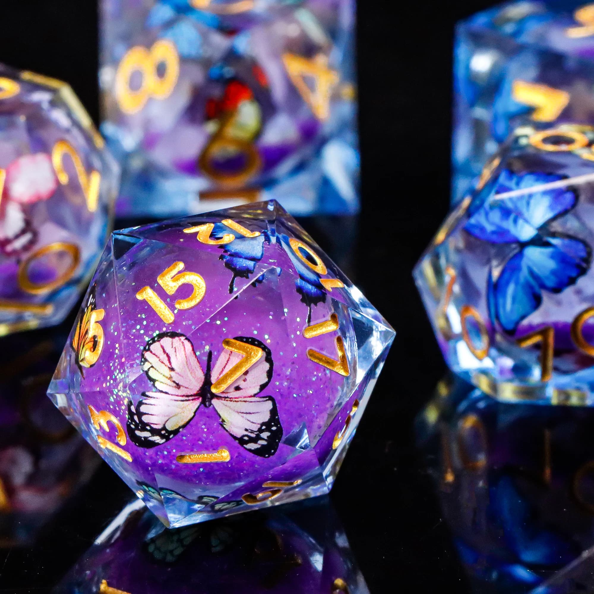 Full Set 7 pcs Liquid Core Dice Set D&D Butterfly Dice for Dungeons and Dragons, Digital Dice Sharp Edge Dice Board Games