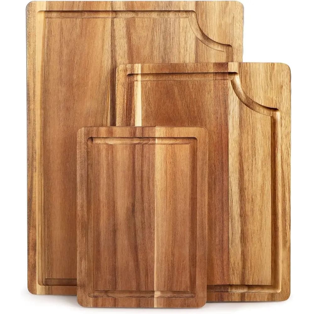 Cutting Board Set with Juice, Wooden Cutting Boards for Kitchen, Butcher Block for Meat, Vegetable, Chopping Board Sizes 15x10,