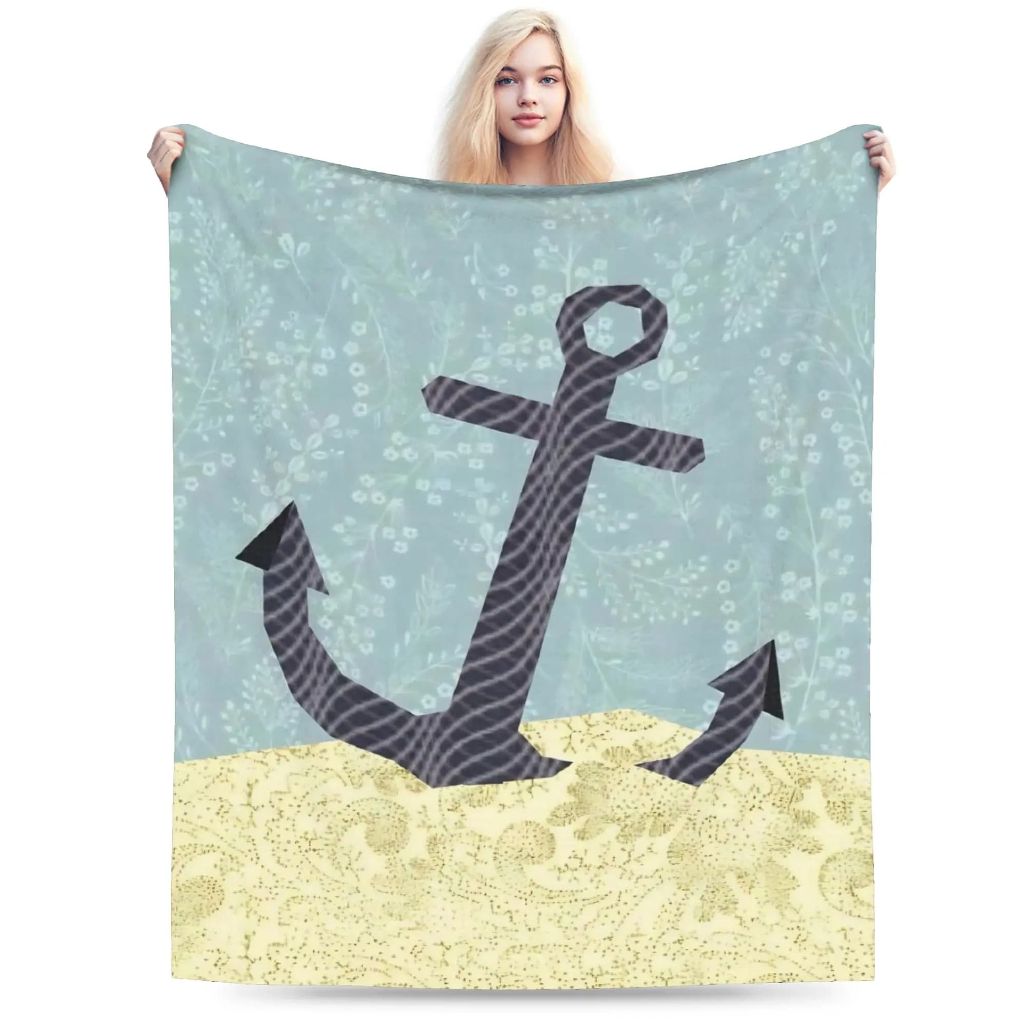 Coperte calde e morbide per ragazze e ragazzi, coperta da viaggio per aereo con ancora nautica, coperta in flanella per la casa, copriletto per divano letto