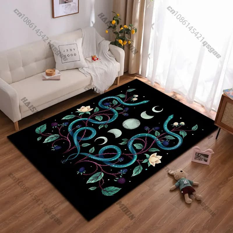 Tappeto con simbolo della luna e natura mistica, tappeto da yoga, decorazione per soggiorno, tappetino per gattonare per bambini, tappetino per zerbino, tappeto per giochi