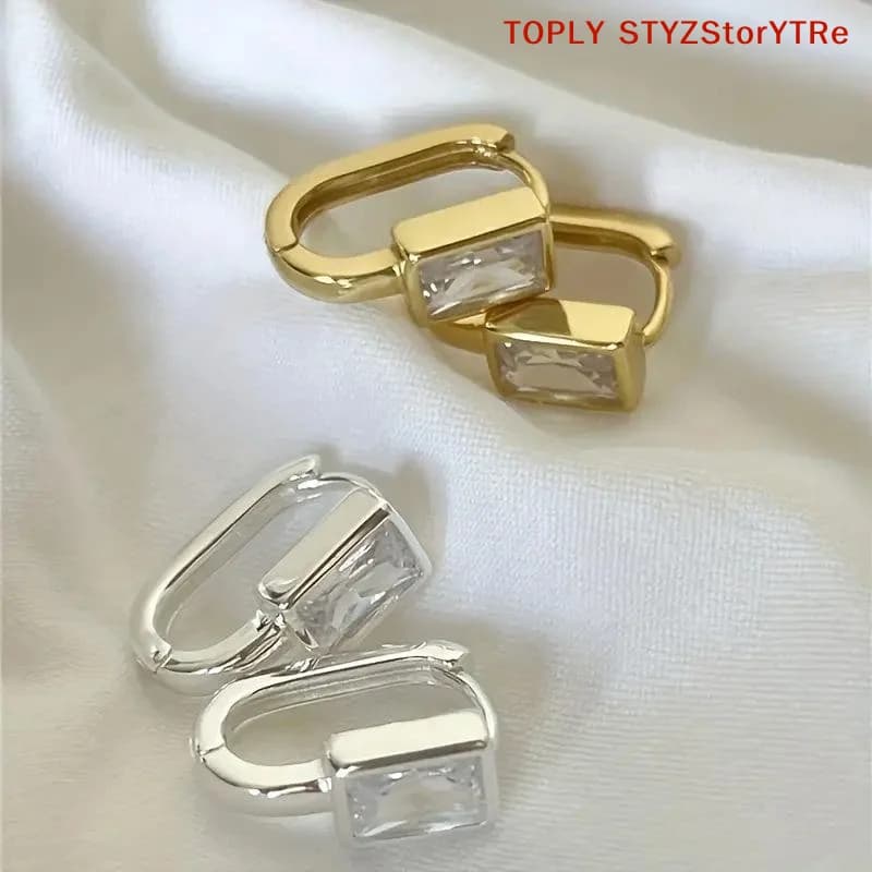 1 Paio di Orecchini Minimalisti Geometrici con Zirconi Bianchi per Donne e Ragazze, Nuova Moda Coreana, Gioielli da Regalo per Feste