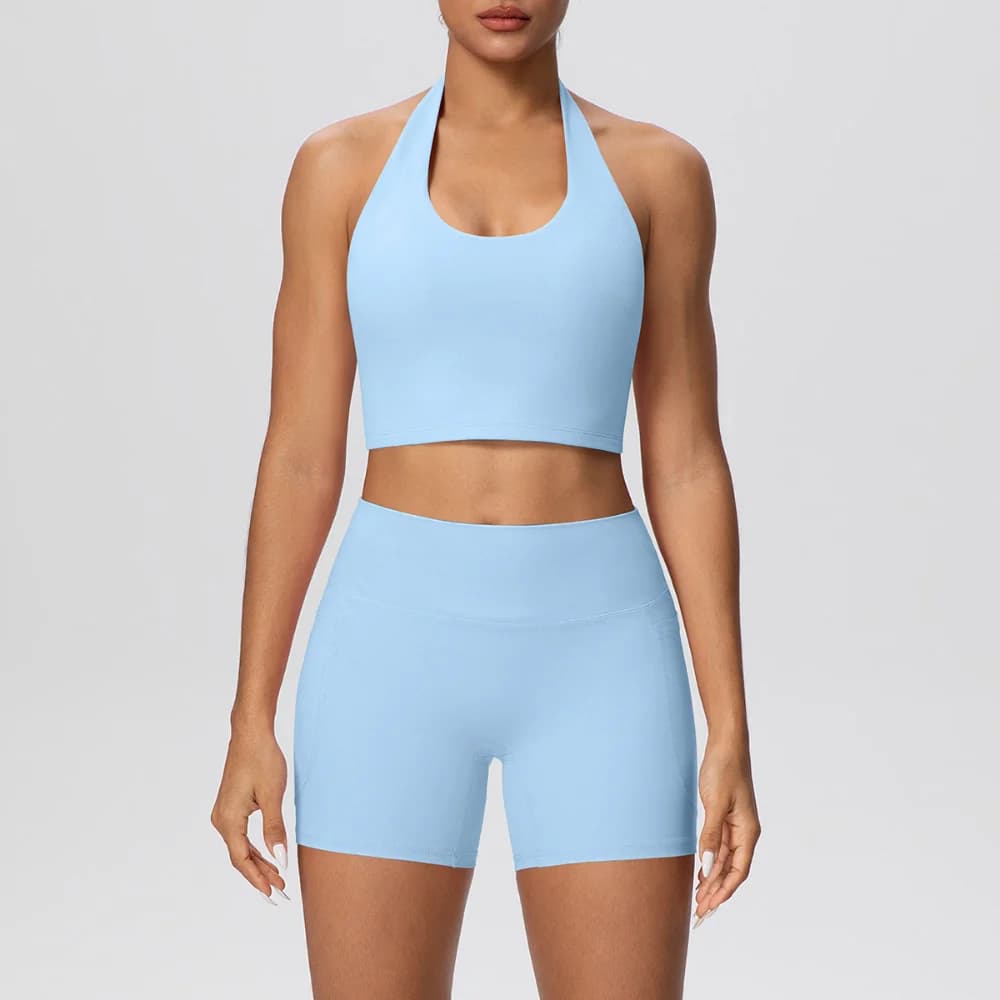 Complete Yoga Women's Strapless, Sporty Set Fitness Slim Fit with Bra Neckline, Push-up Shorts, Running and Training Leggings, Gym Dresses
