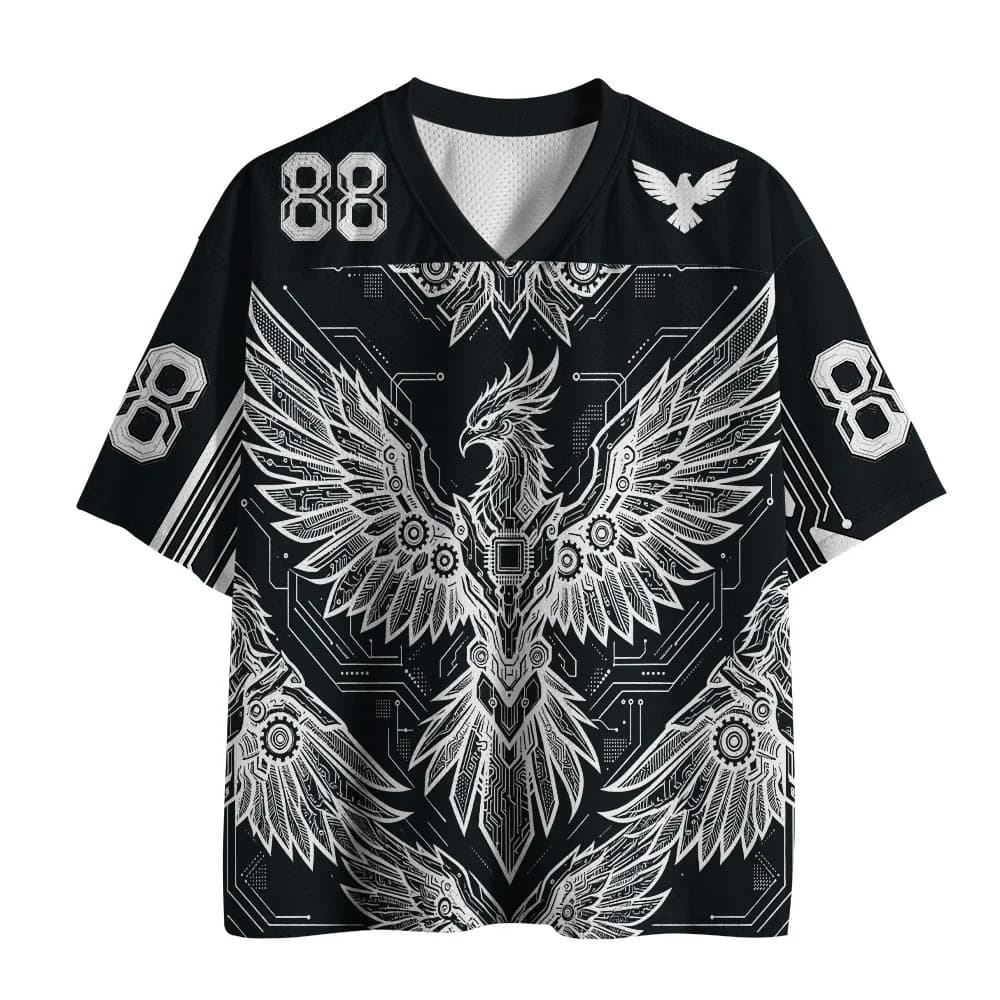 Cyber Mechanical Eagle Black and White Circuit Texture Totem Mesh 3D Printed Men's and Women's Short Sleeves