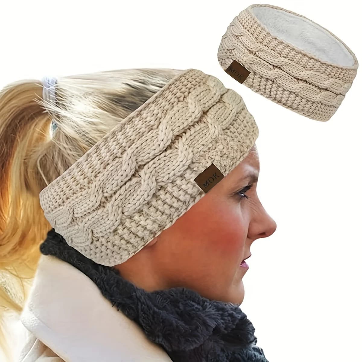 Winter Cycling Headband Windproof Thickened Plush Ear Protecton Headwear Women Outdoor Sport Running Earmuffs Knitted Hairband
