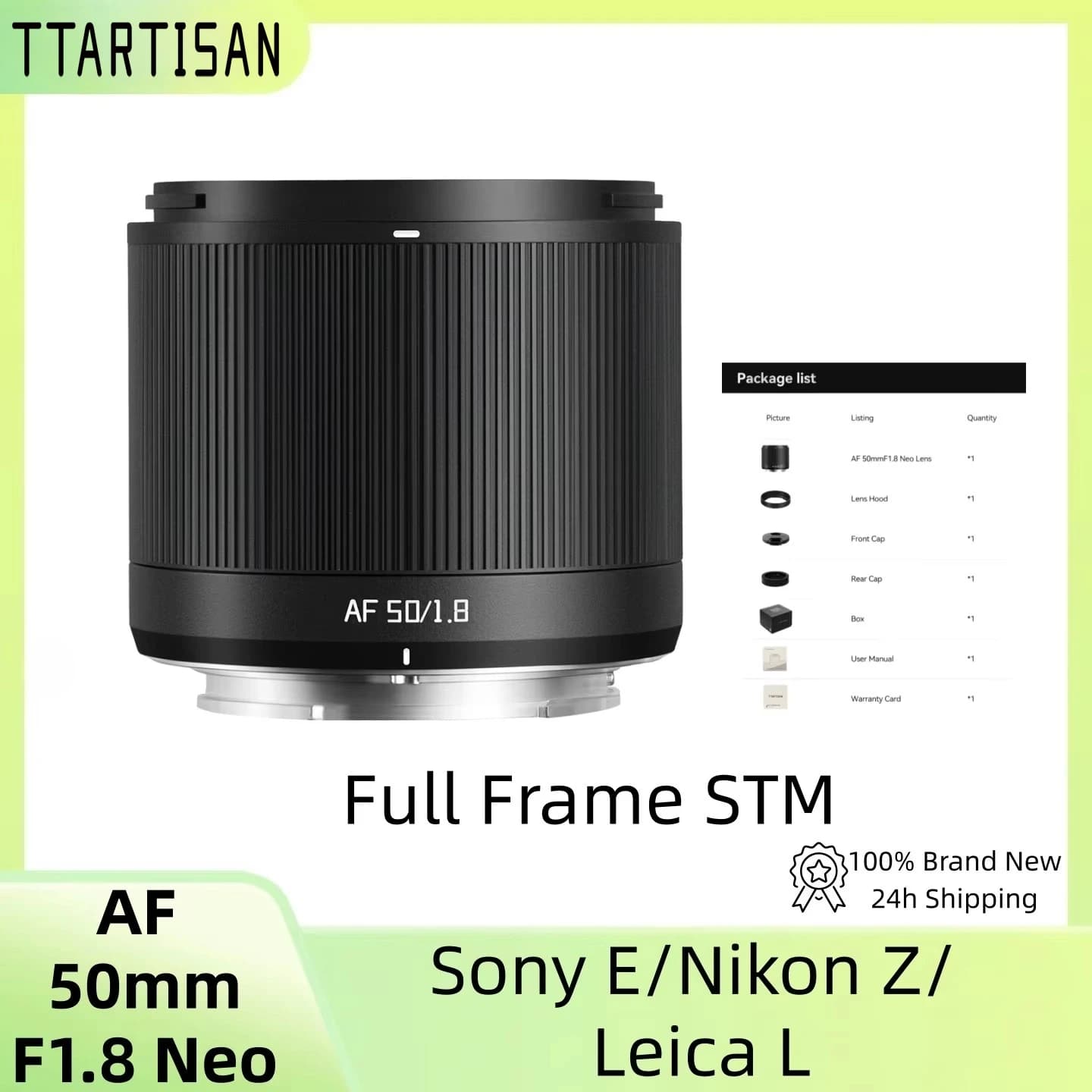 TTArtisan AF 50mm F1.8 Neo Full Frame Prime Lens, STM Stepping Motor Large Aperture for Sony E A7C /Nikon Z Z5/Leica L TL Mount