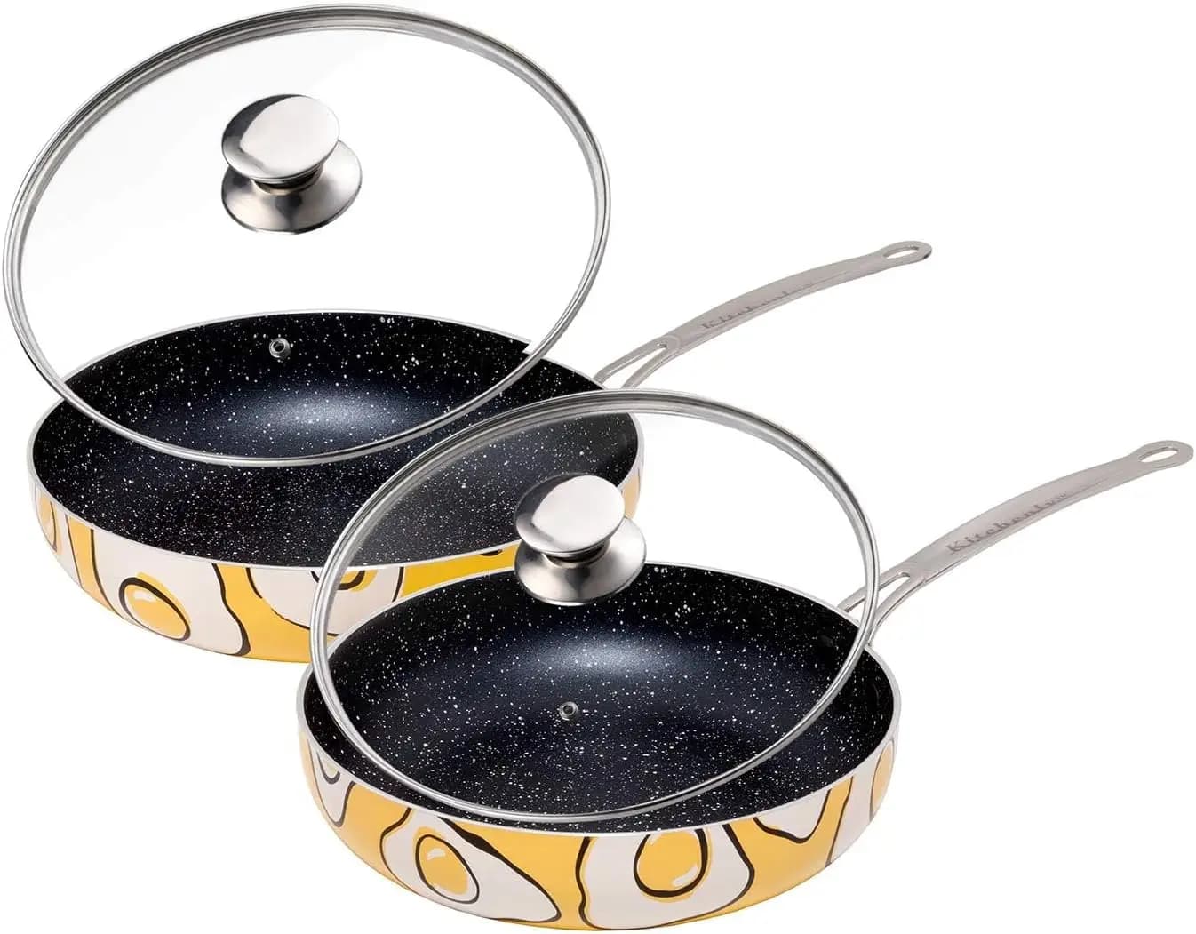 Anti-adhesive pans with covers - Granite pans with Stone Coating - Set of Anti-adhesive pans for Electric and Gas cookers