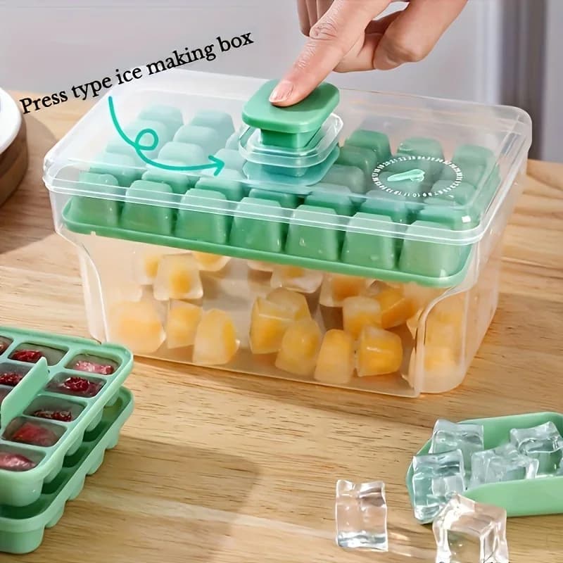 MINIDouble-layer Press Type Ice Cube Mold,Food Grade Plastic Ice Making Box,Essential Kitchen Tool for Cold Drink Enthusiasts