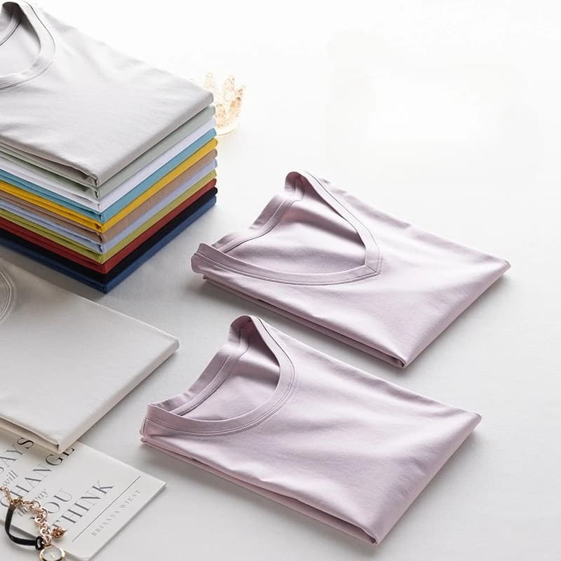 MRMT 2026 Nuovissima T-shirt da Donna in Seta di Gelso e Cotone Mercerizzato, Maglietta da Donna Semplice e Larga con Scollo a V, Top Slim a Maniche Corte