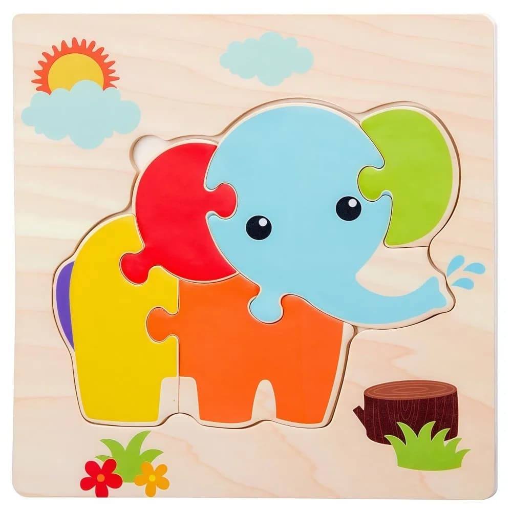 Divertente puzzle 3D in legno, sicuro, con animali dei cartoni animati, puzzle cognitivo, portatile, realistico, set di puzzle per lo sviluppo dell'intelligenza per bambini