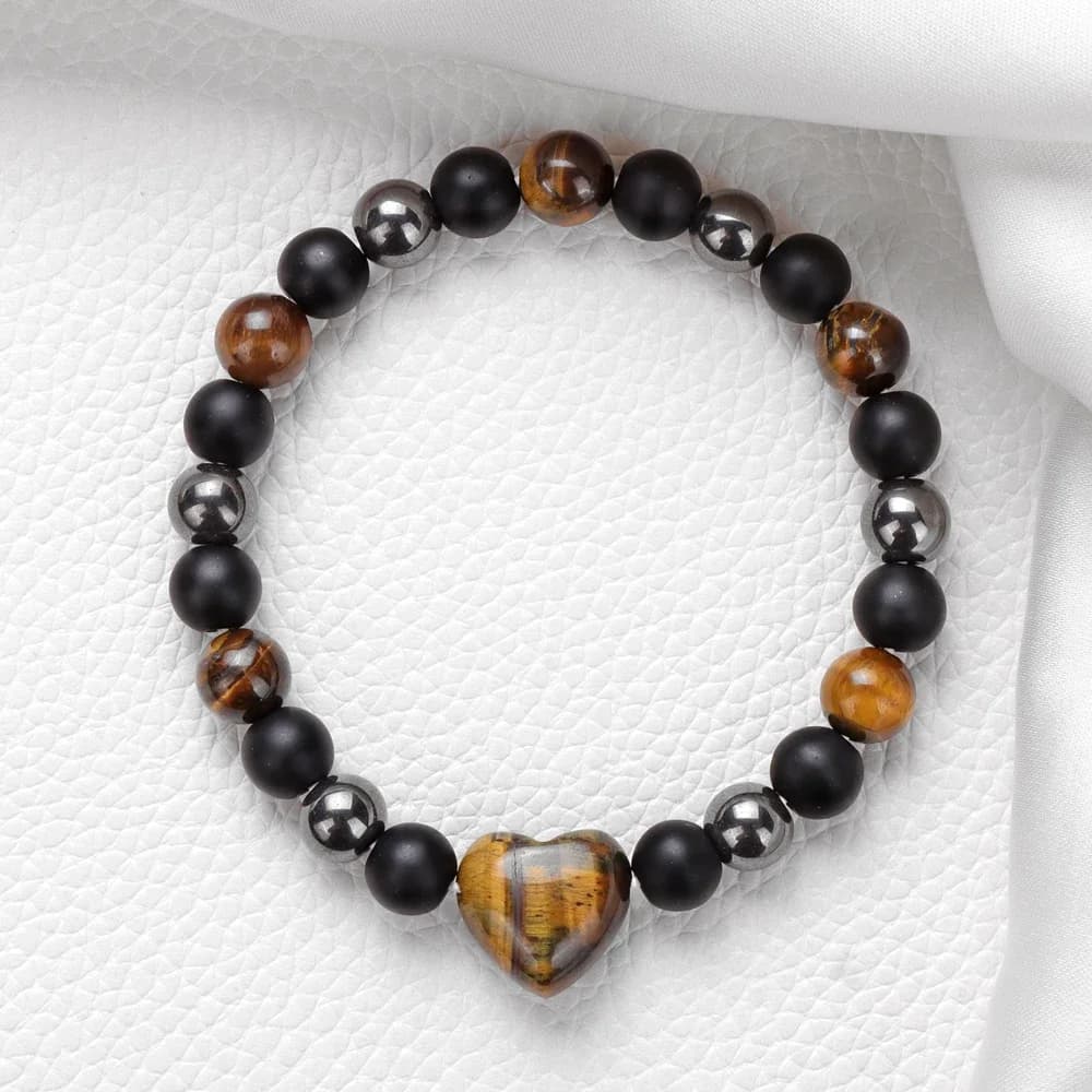 Natural Stone Tiger Eye Hematites Beaded Bracelets Heart Shape Amethysts Unakites Charm Bracelet For Women Men Healing Jewelry