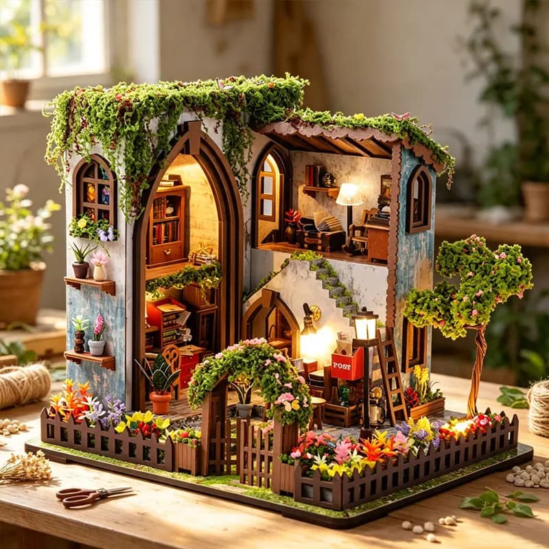 DIY Wooden Miniature House Kits 3D Puzzle Doll Houses Assembly Building Model With LED lights Home Decor for Xmas Birthday Gifts