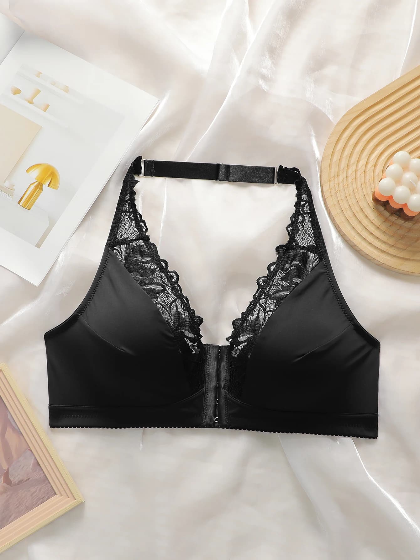 Reggiseno sexy da donna regolabile in pizzo, taglie forti, con anello in acciaio, push-up, traspirante, senza spalline, modello MR3411