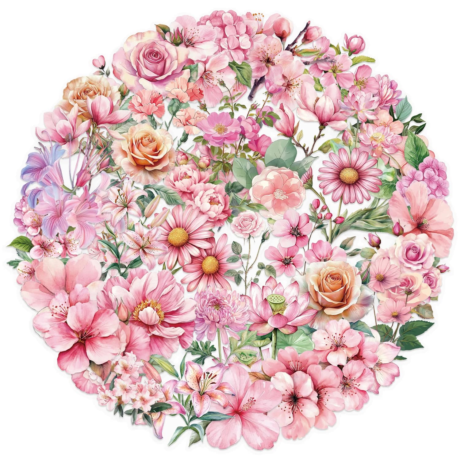 50 adesivi floreali rosa, adatti per decorare quaderni, computer, telefoni cellulari e bagagli, adesivi impermeabili