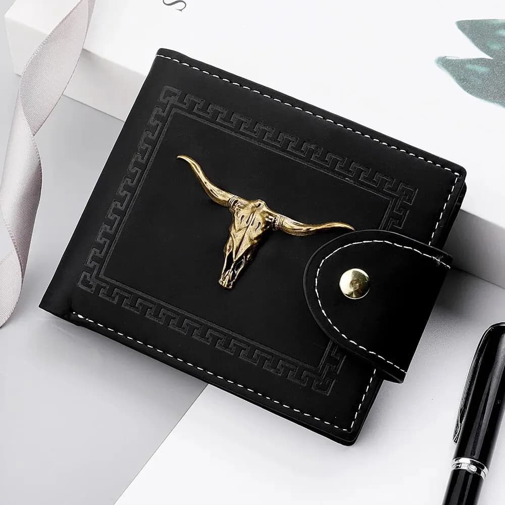 Portafoglio da uomo nuovo corto multifunzione slot multi-carta etichetta toro in metallo portafoglio di lusso con cerniera portafoglio piccolo e sottile di design