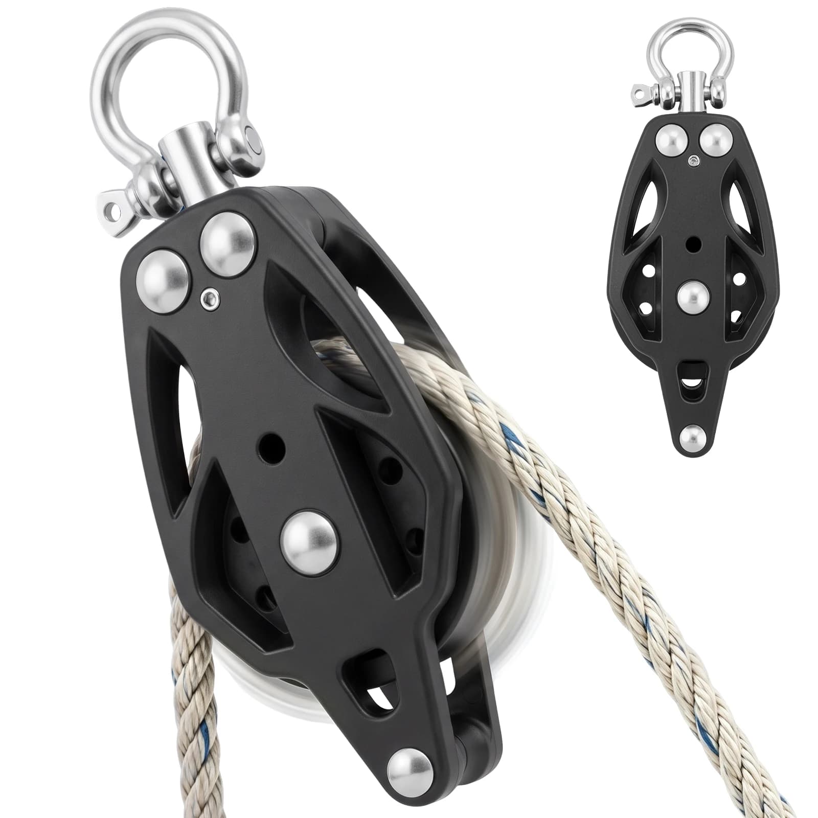 Marine Pulley Block 8mm Rope Single Pulley With Ball Bearing Swivel Hook For Sailing Camping Hammock Light Lifting 250kg