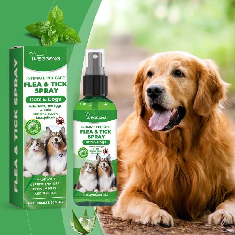 Spray Antipulci Delicato per Animali Domestici, Controllo Sicuro delle Zecche, Formula Non Tossica a Base Vegetale, Insetticida Rapido per Cani e Gatti