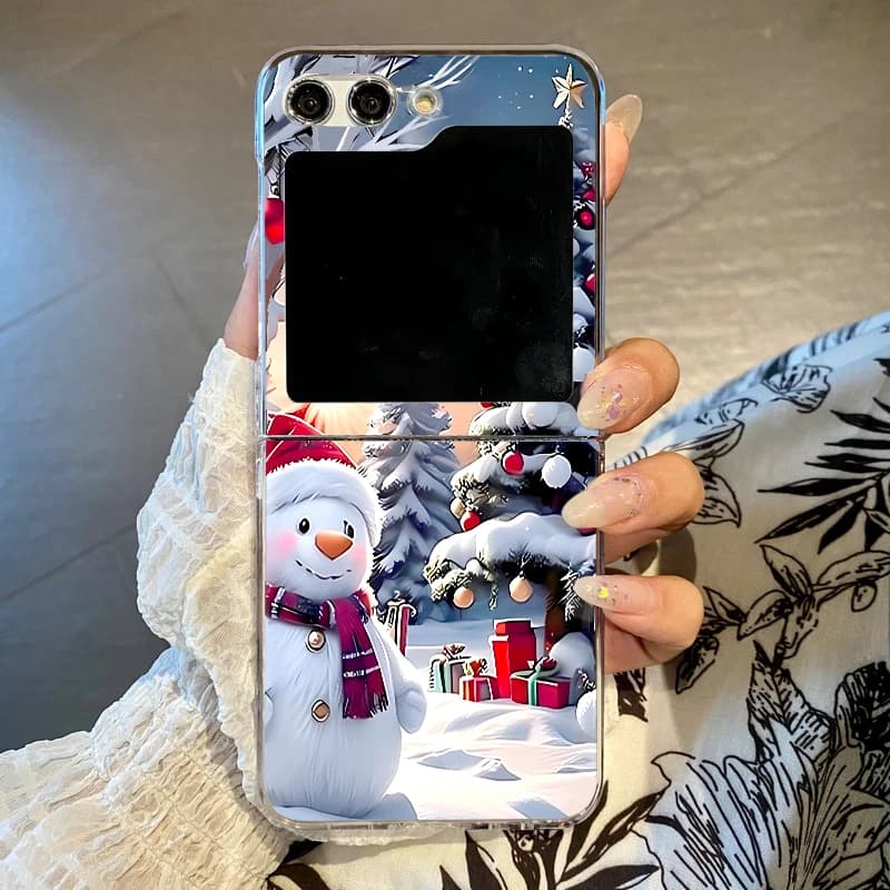 Christmas Snowman Elk Phone Case For Samsung Galaxy Z Flip 8 7 FE 6 5 4 3 5G Hard Clear Folding Cover For Samsung Z Flip7 Flip4