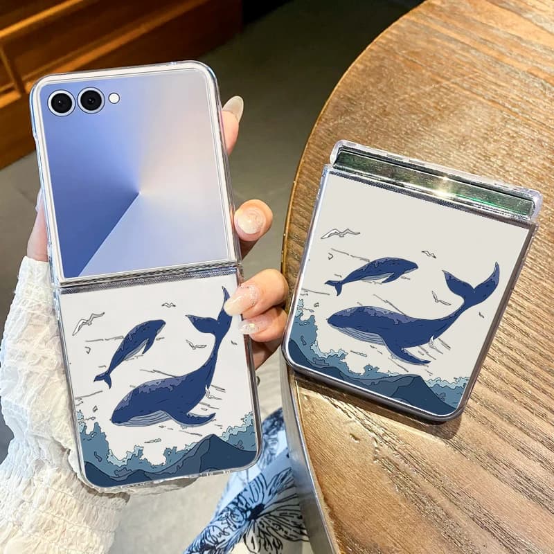 Custodia per telefono trasparente con motivo tartaruga balene per Samsung Galaxy Z Flip 7 6 5 4 3 5G Cover rigida pieghevole per PC per Samsung Z Flip6 Flip5
