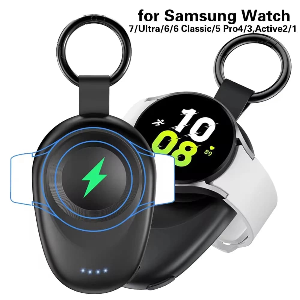 NEWDERY Caricabatterie Magnetico a Portachiavi per Samsung Galaxy Watch 8/8 Classic/7/Ultra/6/6Classic/5 Pro/4/3, Power Bank Wireless Portatile