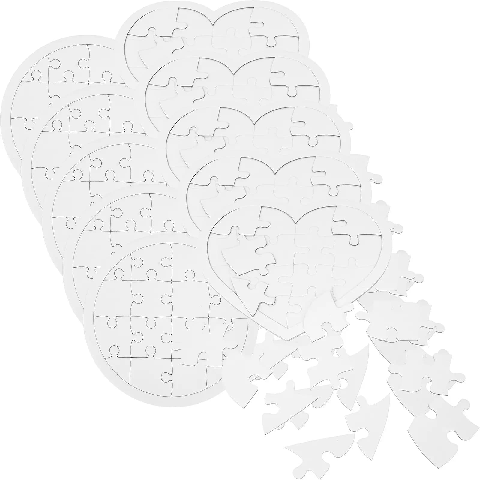 10 Pezzi Puzzle di Carta Vuoti per Bambini, Forma Rotonda e a Cuore, per Sublimazione, Disegno e Pittura, Sviluppo Cognitivo