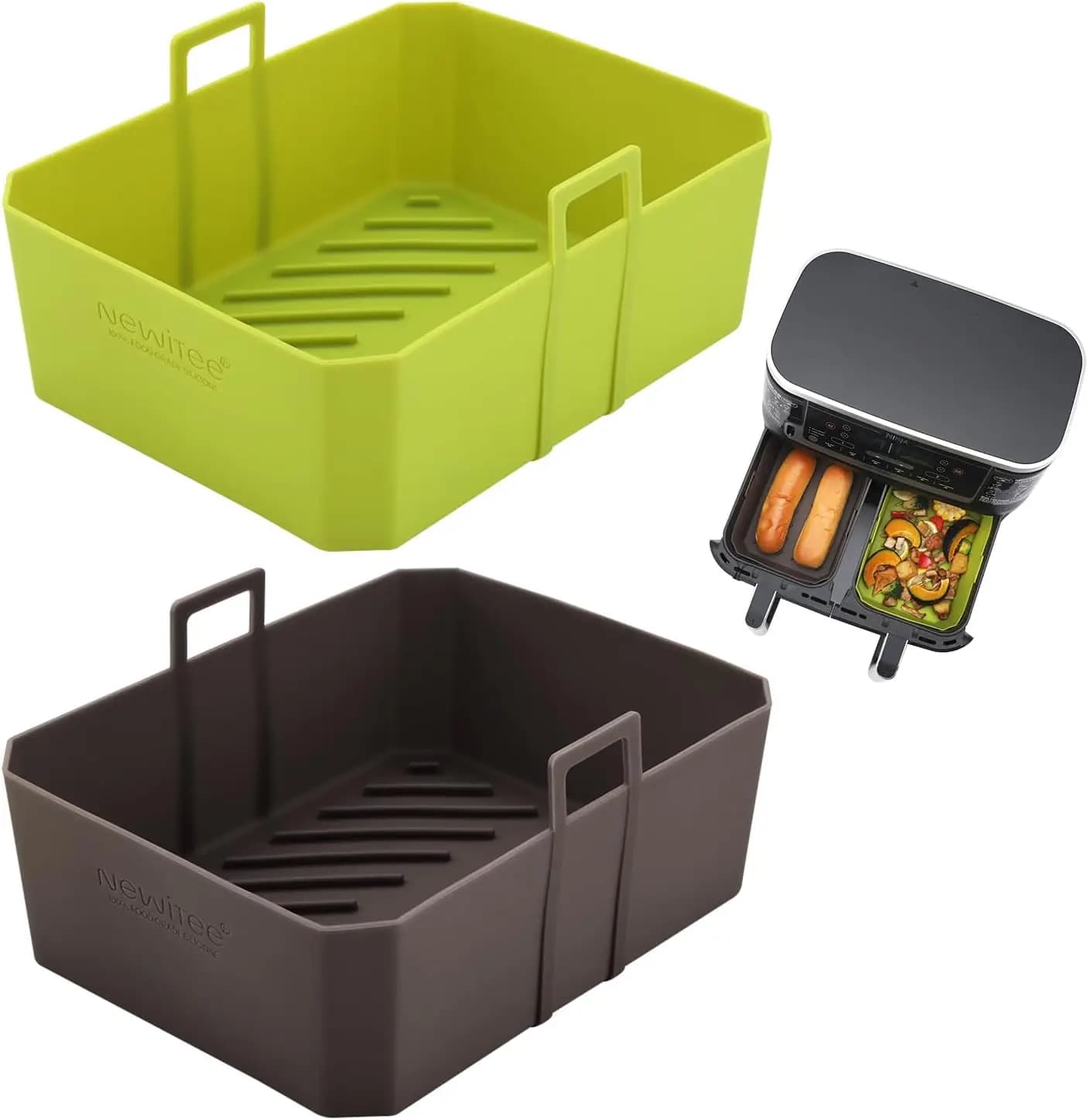 Rivestimenti in Silicone per Friggitrice ad Aria 10QT, Confezione da 2, Senza BPA, in Silicone Platino, con Manico, Versione Migliorata
