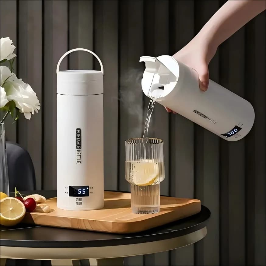 HOMEFISH 450ML Portable Electric Kettle for Tea and Coffee, Anti-rust Thermal Travel Cup with English Menu