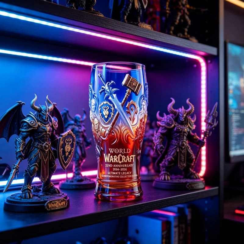 Bicchiere in vetro per il 22° anniversario di World of Warcraft, tazza da birra Alliance vs Horde, edizione da collezione in vetro sfumato per bar e decorazioni per la casa