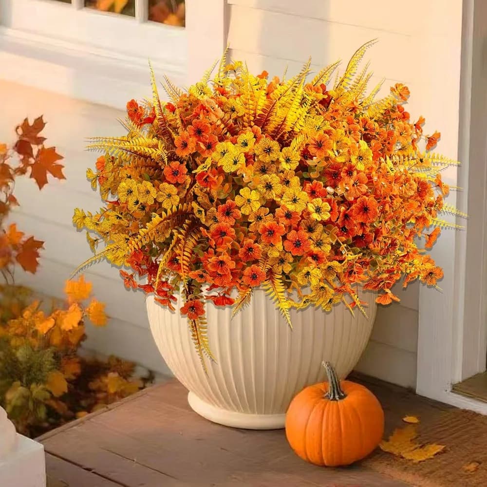 Mole artificiali Fiori autunnali per esterni, 12 pacchi Mamme finte Piante finte per fioriere da esterno Decorazioni autunnali, UV