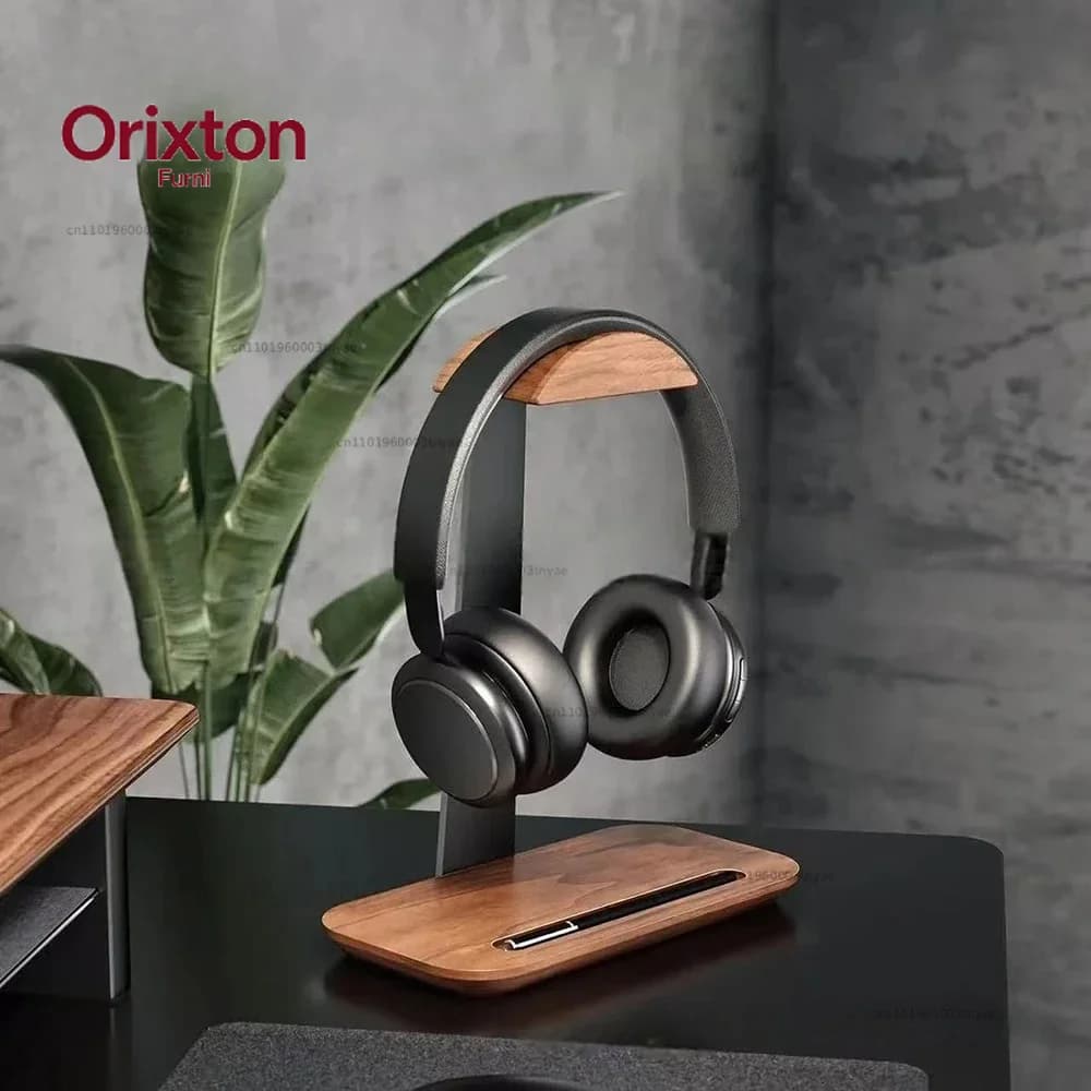 Wooden Headset Holder Aluminuim Alloy Universal Headphone Stand Aluminum Earphone Display with Pen Slot Simple