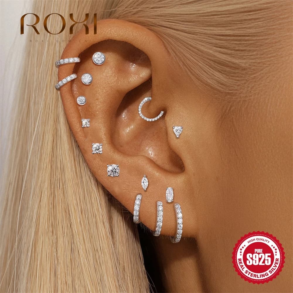 ROXI 925 Sterling Silver Cuore/Occhi di Cavallo Moissanite Orecchino Penetrante Per Le Donne Orecchini Classici Regali Di Fidanzamento Di Compleanno