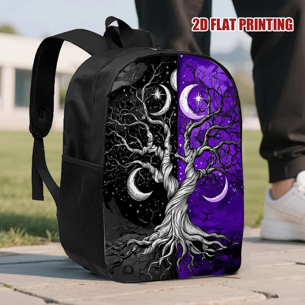 1 Gothic Moonlight Cosmic Tree Backpack - Lightweight Student Backpack with Zipper Seal, Compact Daily Bag for Teens