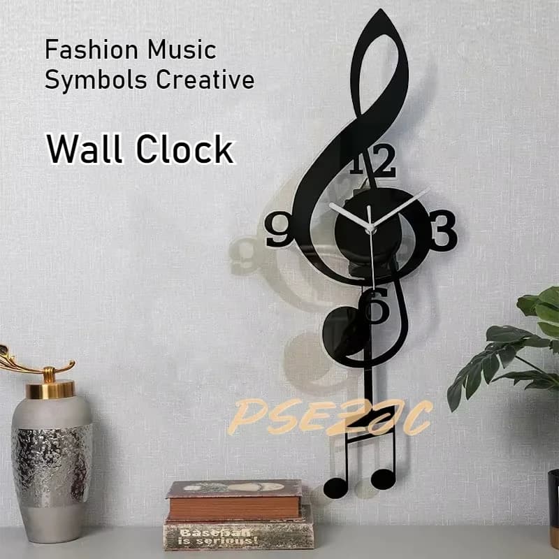 Wall Clock with Music Symbols, Creative and Fashion, Silent Modern Design for Home Decoration