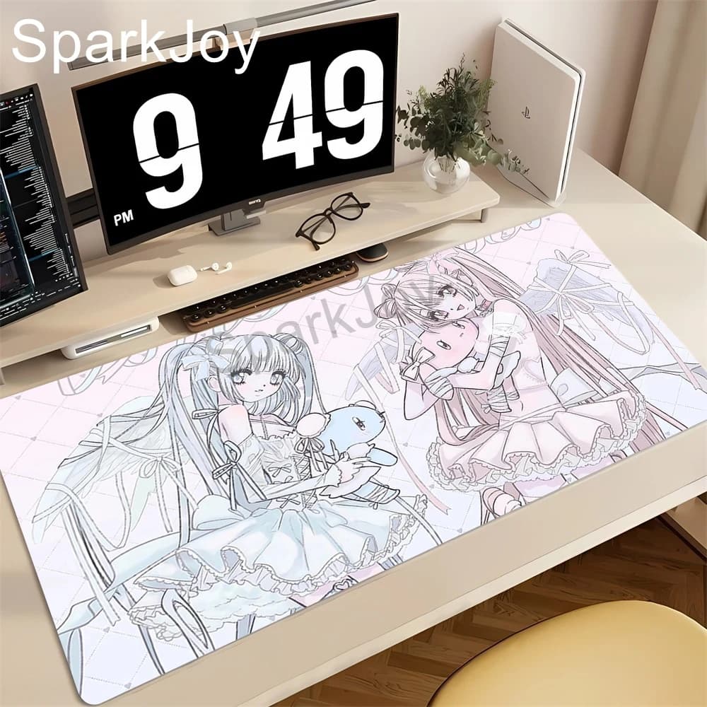 Tappetino da Scrivania Antiscivolo con Bordo Bloccabile, Tappetino Mouse Anime Gril Carino Rosa, Accessori per PC e Laptop, Tappetino in Gomma per Ufficio, Tastiera, Grande Tappeto da Gioco XXL