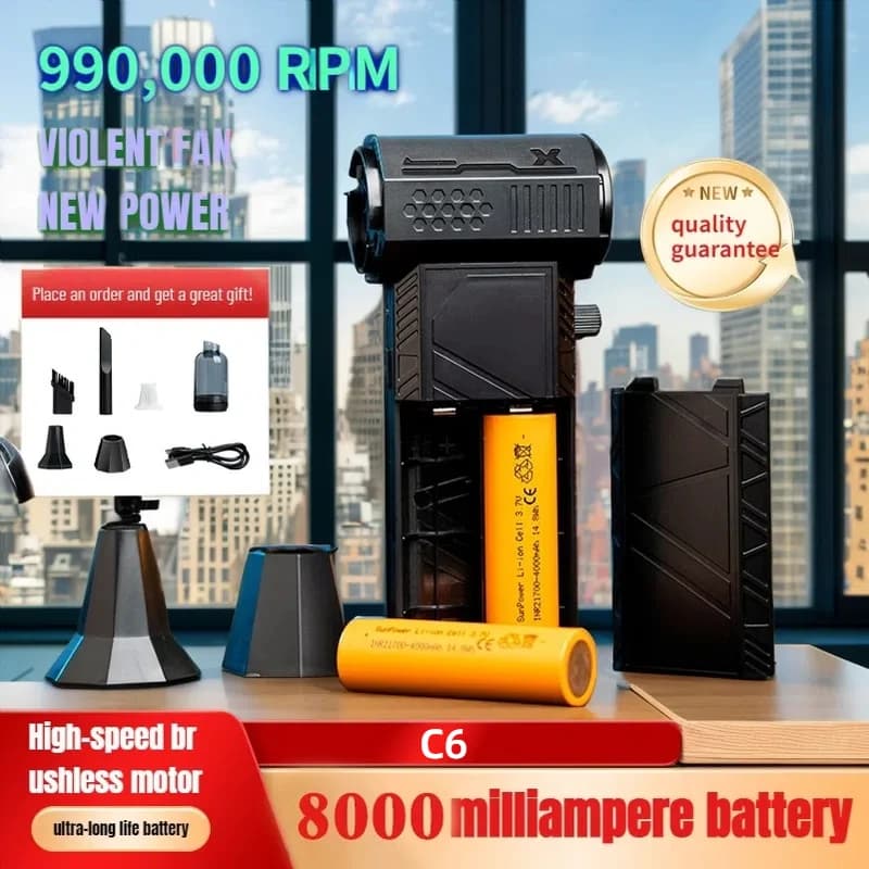 Violent Fan C6 990000 giri/min Motore brushless con luce a LED 8000mAh con display di ricarica Ventilatore Aspirapolvere portatile per auto a secco