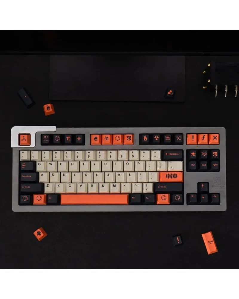 Set completo di keycap in PBT con blocco di colore nero e arancione, profilo OEM per tastiere meccaniche