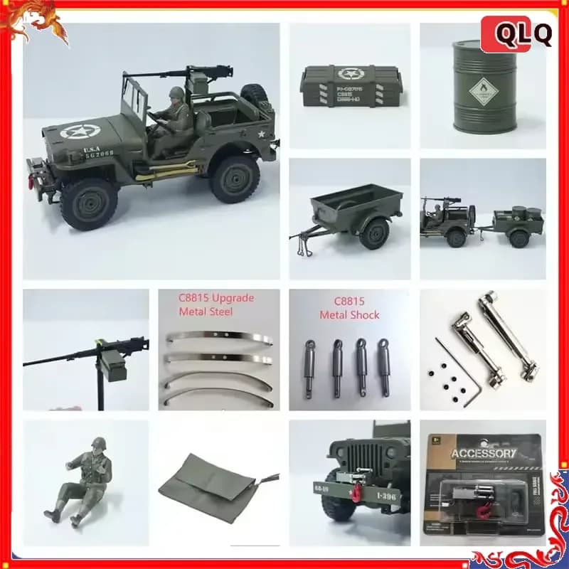 Set di Parti di Aggiornamento per Auto RC JJRC C8815 - Accessori Originali in Metallo CVD per Rimorchio, Verricello e Tettuccio del Modello C8815