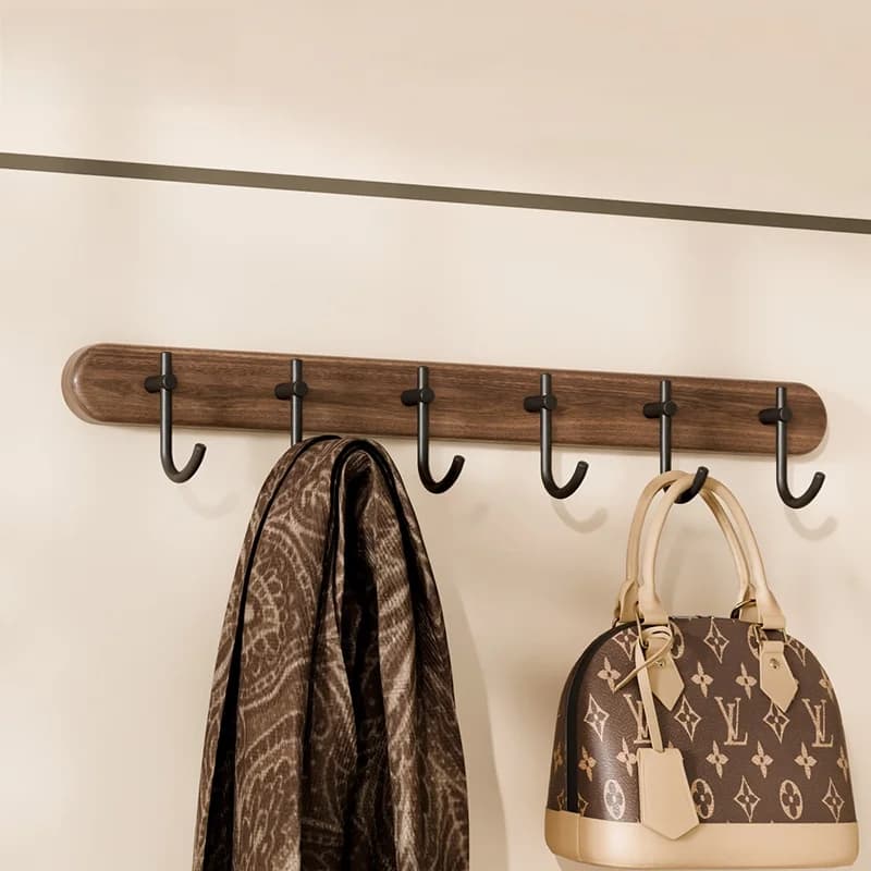 Walnut Wooden Door Back Hooks Wall Mounted Clothes Hanger Adhesive Strong Glue No Punching Required Storage Organizer
