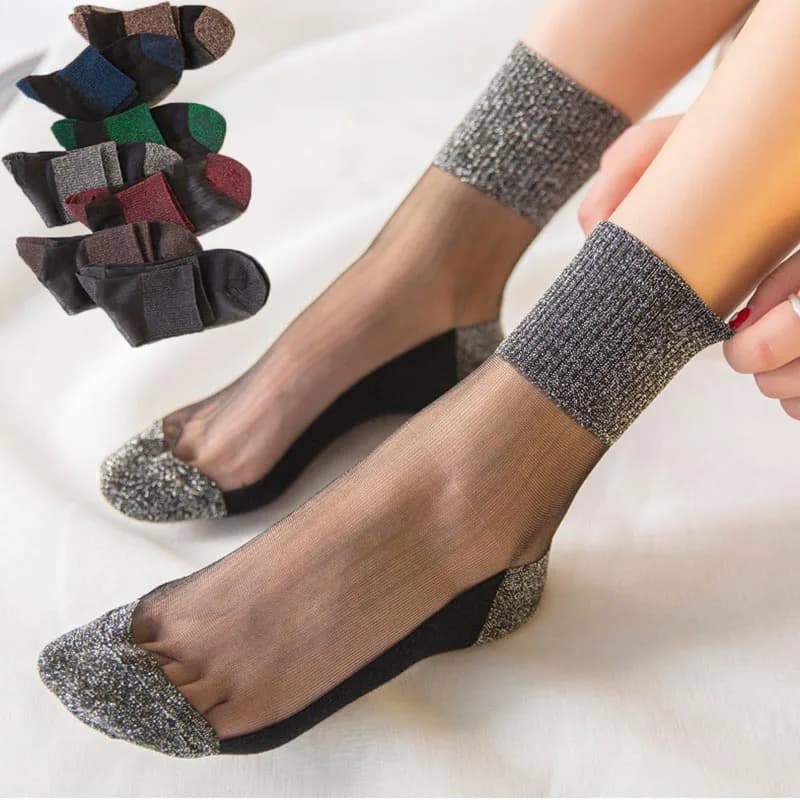 3 paia di calzini trasparenti ultrasottili da donna primavera estate calzini di seta in vetro di cristallo glitterato calzini corti elastici lucidi in pizzo morbido