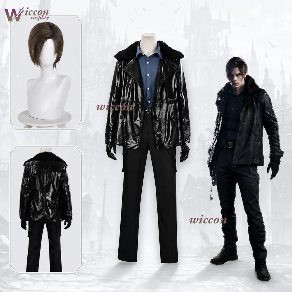 Ani Cos Resident C Evil Leon Kennedy Cosplay Costume Leather Jacket Full Set Game Character Outfit Halloween Comic Con Role