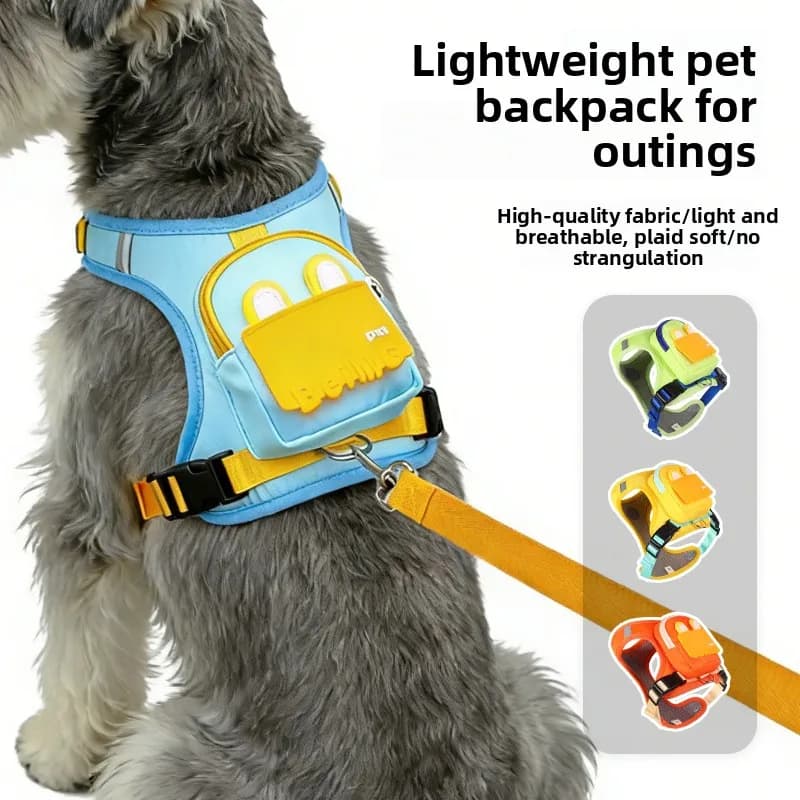 Cute Dog Self-Carry Backpack, Medium and Small Dog Harness Type Anti-Pull Pet Chest Strap Dog Walking Leash