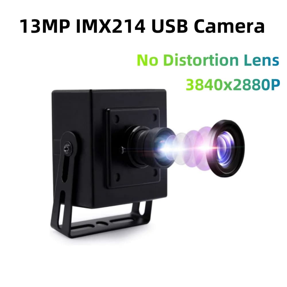 Fotocamera USB grandangolare ELP 13MP per computer Obiettivo senza distorsione da 100 gradi Webcam Mini UVC USB 2.0 Fotocamera per PC per macchine industriali