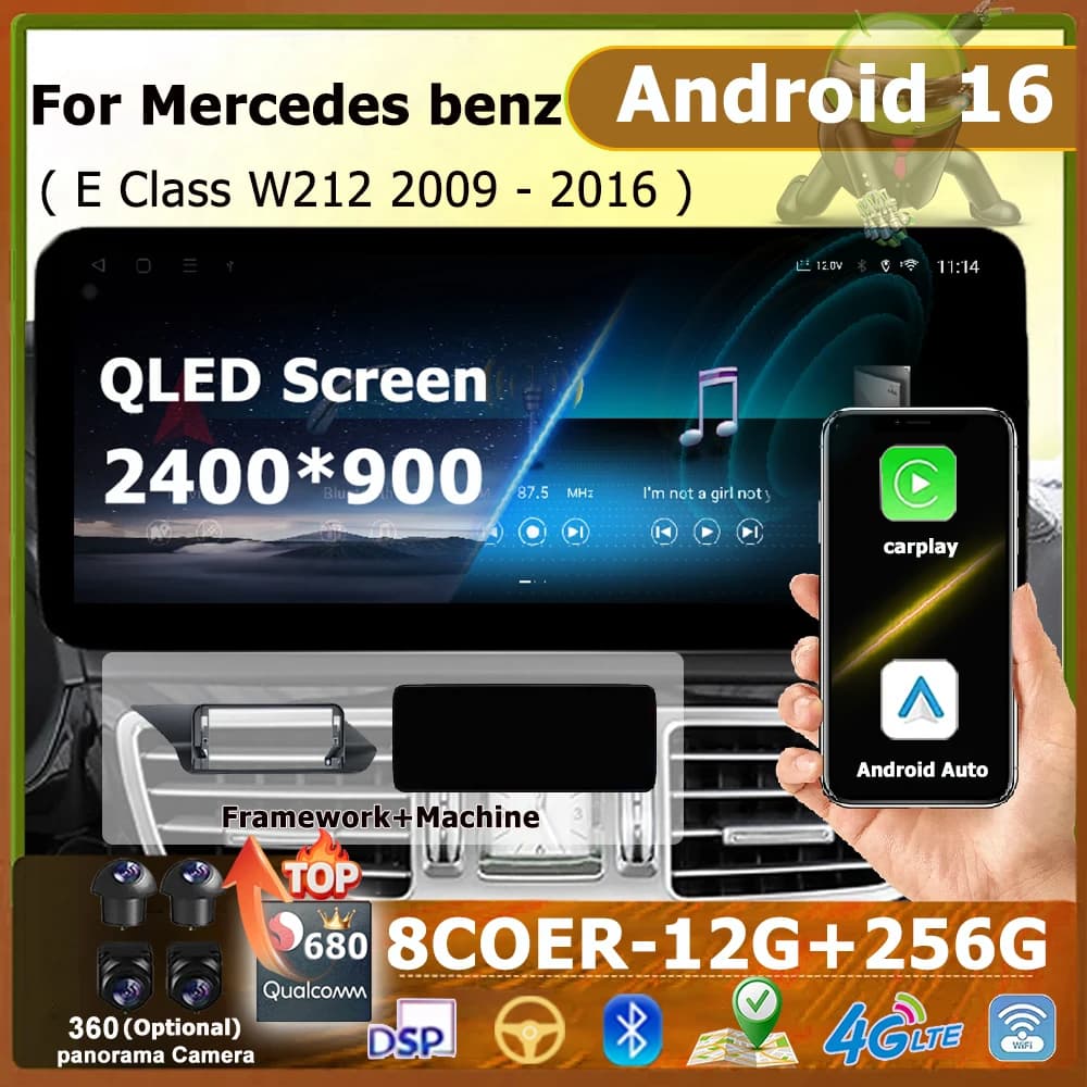 Android 16 Auto Carplay Per Mercedes Benz Classe E W212 2009 - 2016 Lettore Multimediale Stereo Radio Navigazione GPS WIFI BT