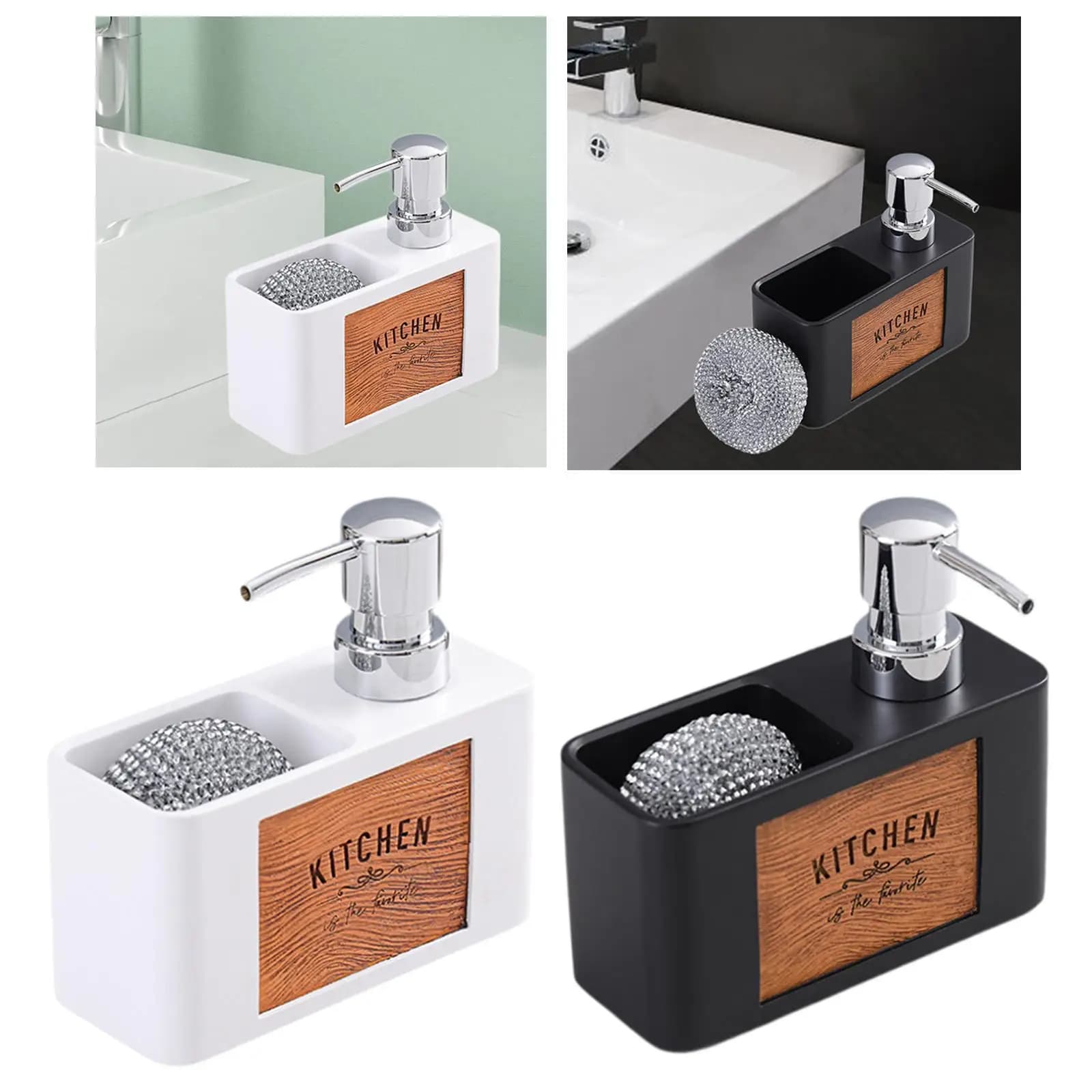 Scatola dispenser di sapone da cucina ricaricabile Contenitore per sapone da appoggio per mani e sapone per piatti per lavello Bagno di casa Porta palla pulita