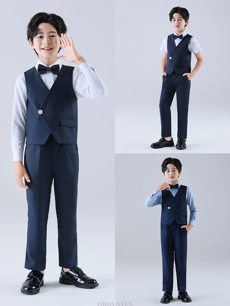 Luxury Children Formal Suit Set for Teenager Boy Wedding Party Anniversary Clothing Set 4 Pieces Kids School Uniform Outfit Wear