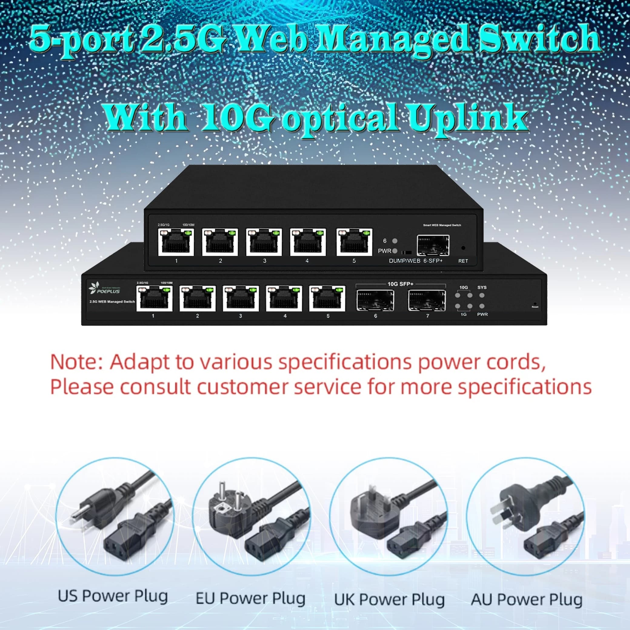 5-door web switch with uplink 10G SFP+ | Switch POE or NOT smart | DUMP/WEB switchable