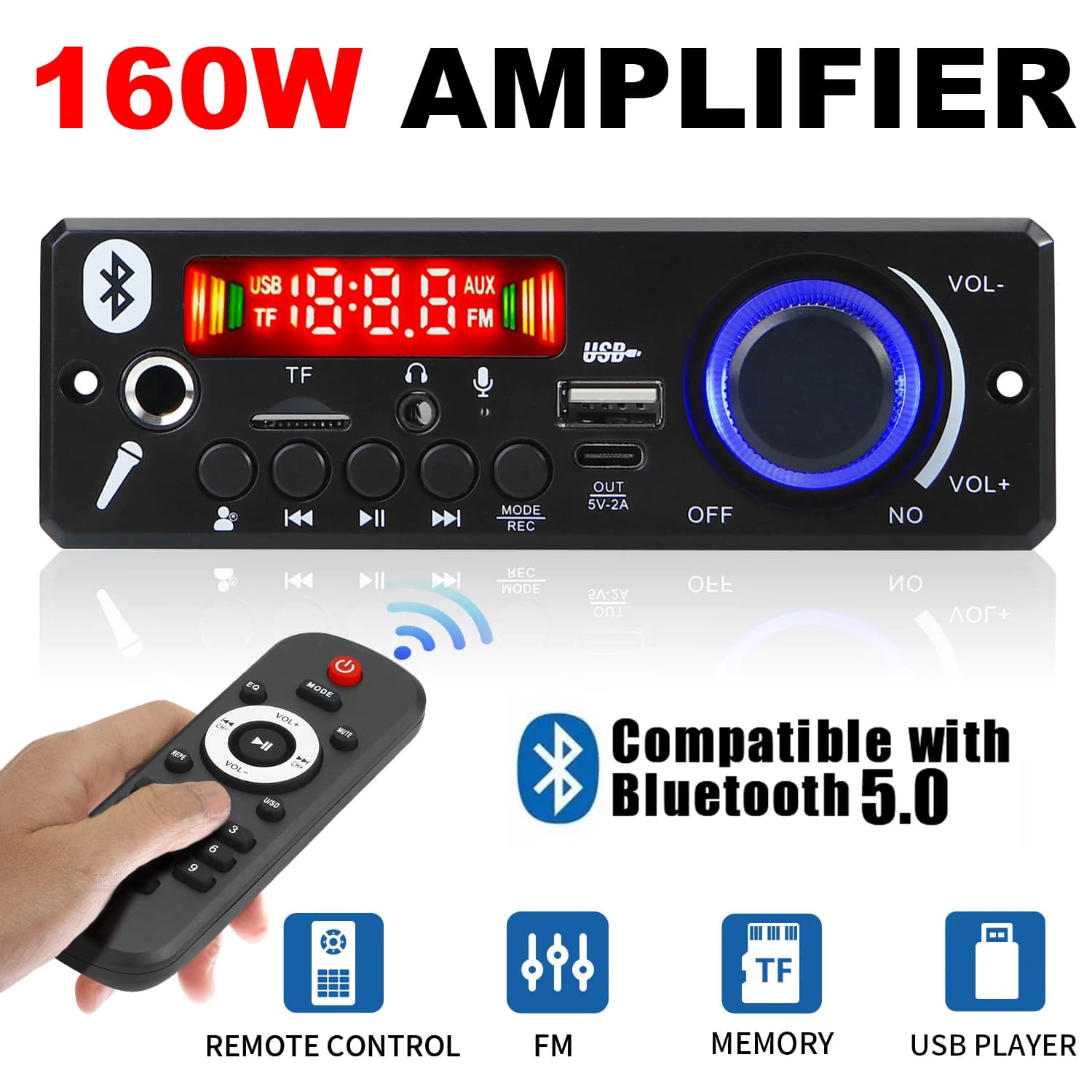 160W FAI DA TE Casa Amplificatore Digitale MP3 Scheda di Decodifica 12V 80W Potenza Audio Bluetooth FM Per La Musica Subwoofer Altoparlanti Controllo Del Volume