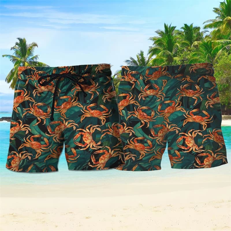 Divertenti pantaloncini da spiaggia hawaiani con grafica a forma di granchio per uomo, pantaloncini corti stampati in 3D per bambini, pantaloncini larghi e traspiranti per le vacanze estive