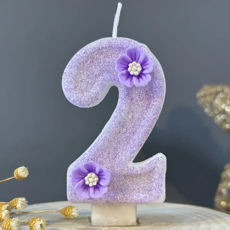 Purple Flower Number 0 1 2 3 4 5 6 7 8 9 Birthday Candle Girl Birthday Gift Cake Topper Wedding Party Decorations Candle