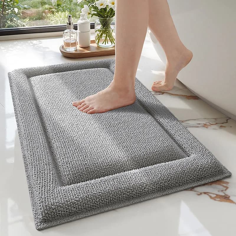 Tappetino da bagno in ciniglia ad alta resilienza, tappeto da bagno in peluche 3D ad asciugatura rapida, tappeto da pavimento resistente antiscivolo, spesso e assorbente per la pelle